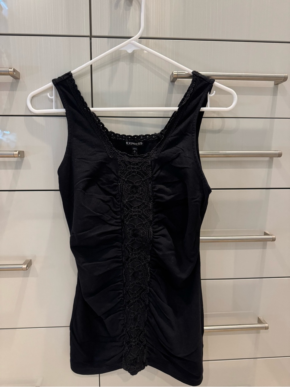 Express Black Lace-Trim Ruched Tank